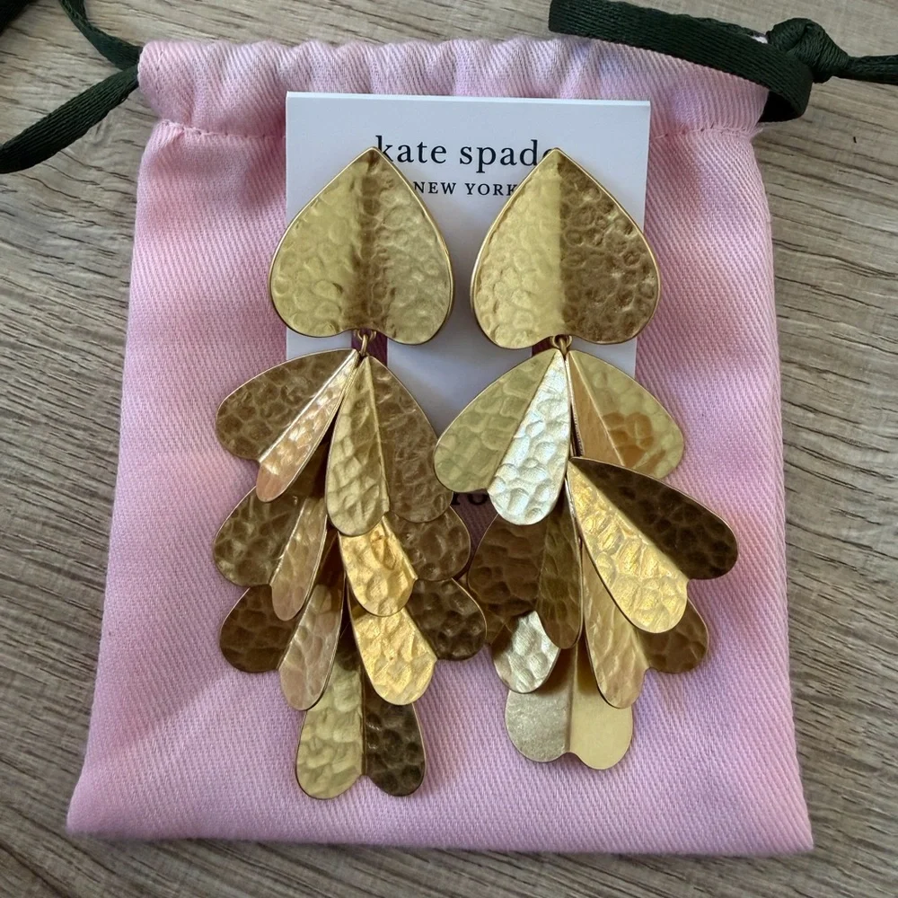 Kate Spade Metal Petal Drop Earrings in Worn Gold - Picture 1 of 4